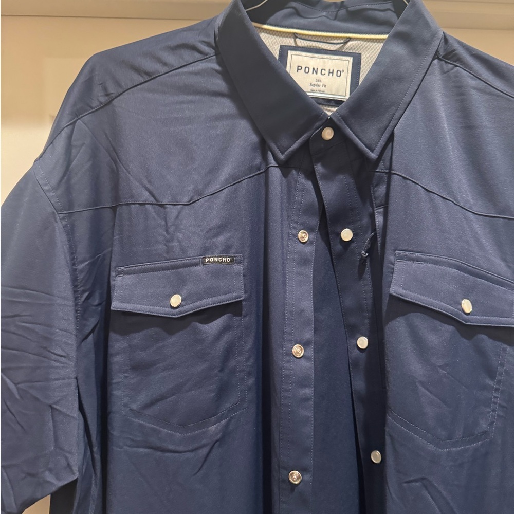 Poncho Navy Short Sleeve Button-Up Shirt